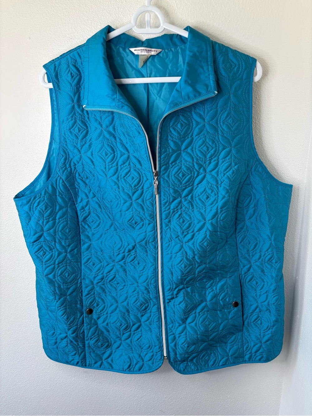 Allison Daley Turquoise Quilted Zip-Up Sleeveless Vest - 16W